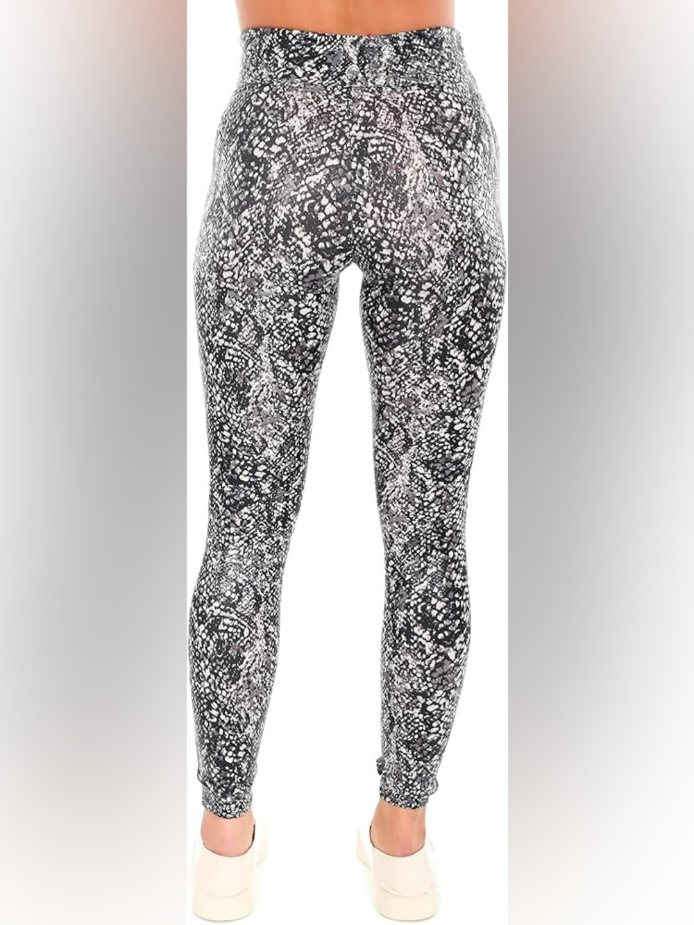 SPANX Women's High-Waist Faux Leather Snake Shine Leggings - Black/Gray Size SP